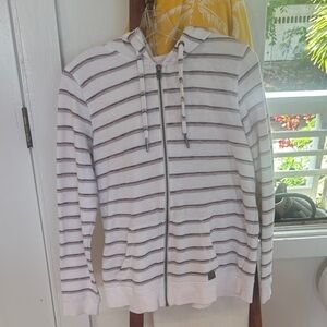 Roxy White Striped Zip-Up Sweater